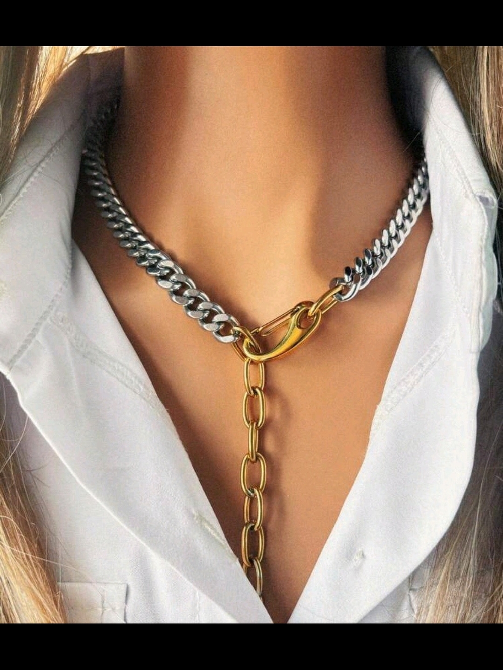 Two-Tone Silver & Gold Link Toggle Necklace